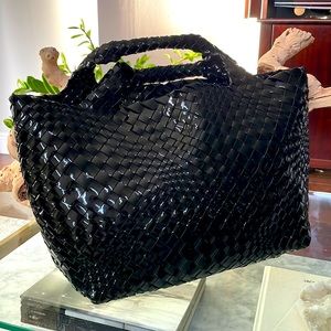 Large Woven Black Leather Tote - Black 🖤